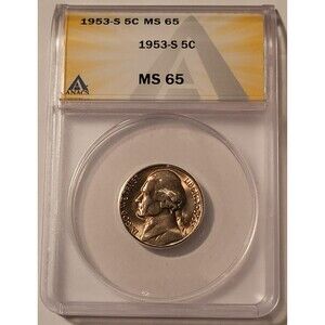 1953 S Jefferson Nickel MS65 ANACS Toning